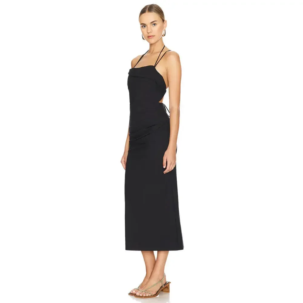 Revolve SHONA JOY Lani Draped Cross Back Midi Dress black size 6 NWT $360 msrp - Picture 1 of 8